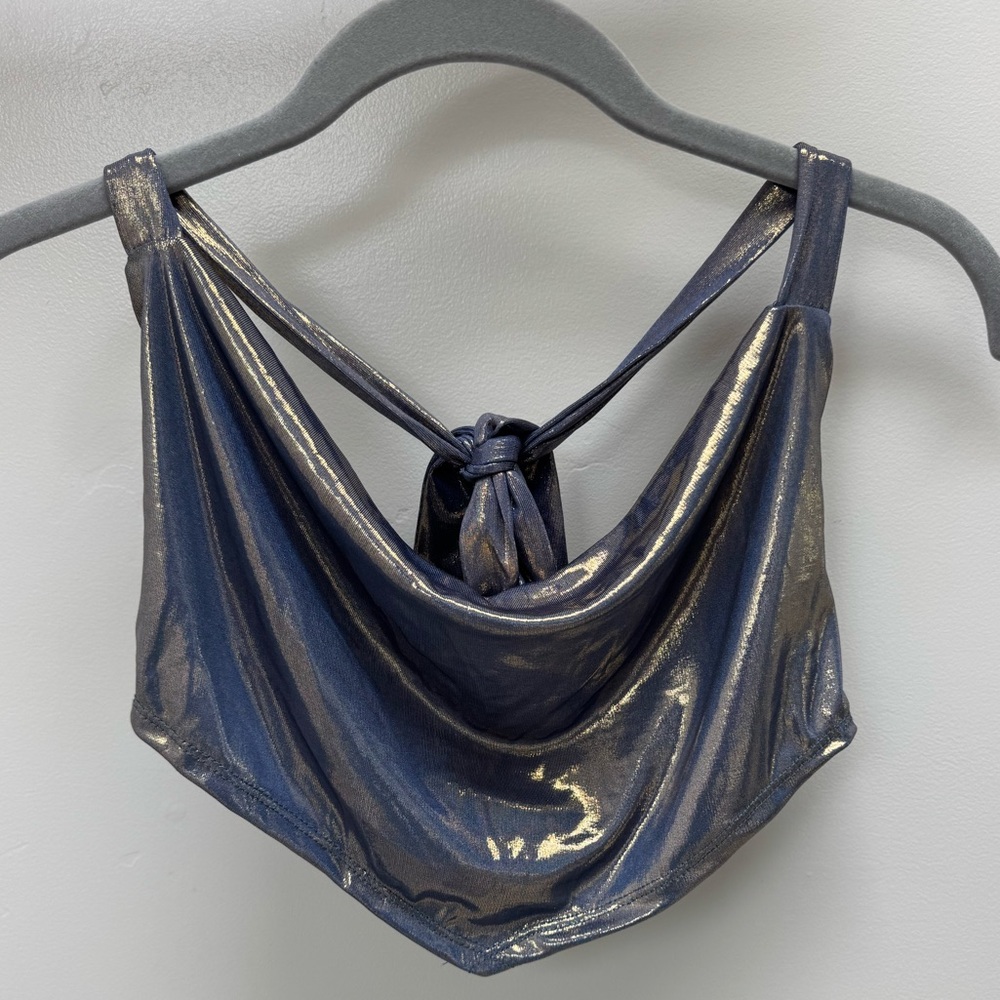 12th Tribe Shimmering Blue Halter Top Crop Top